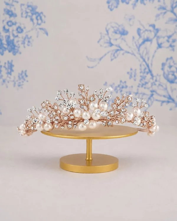 1451 Tess Luxe Pearl Rose Gold Tiara &ndash; Athena