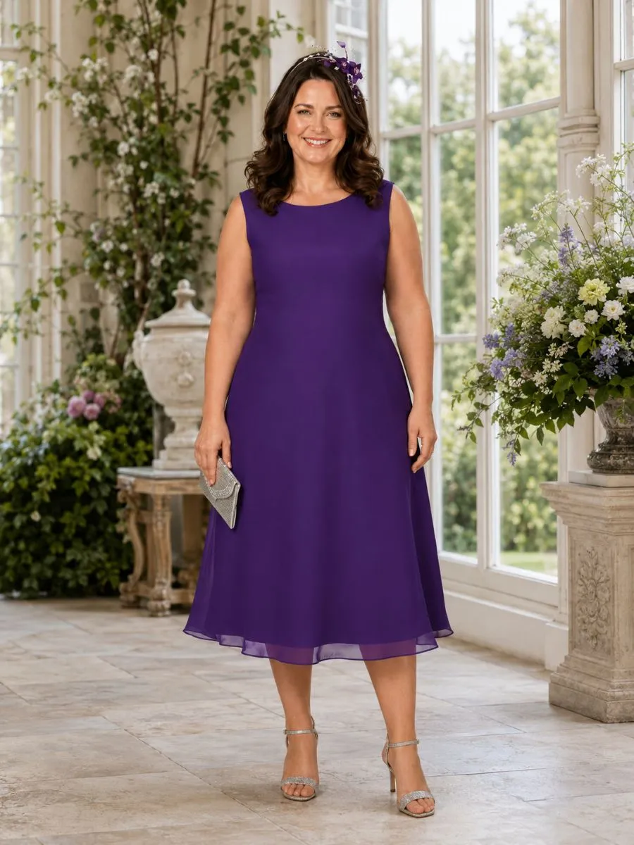 Emma Bridals EBED025 sleeveless chiffon occasion dress with flowing midi skirt in purple