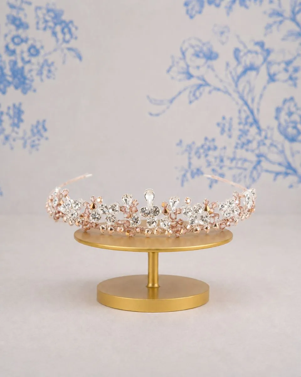 Richard Designs TR1918RGS classic rose gold crystal bridal tiara with delicate sparkling sprig detailing.