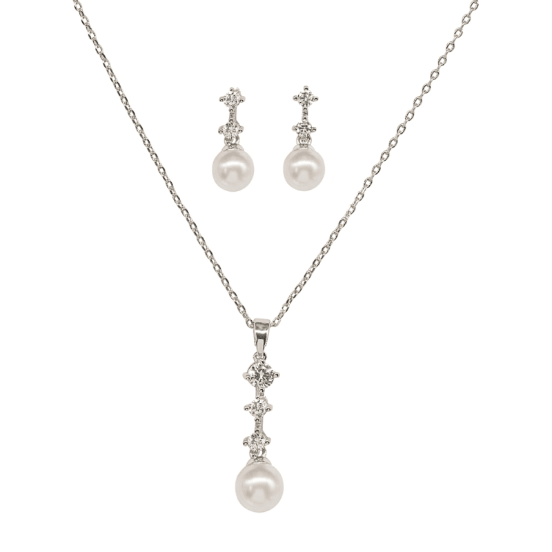 Athena 7029 Silver Dainty Pearl Necklace Set