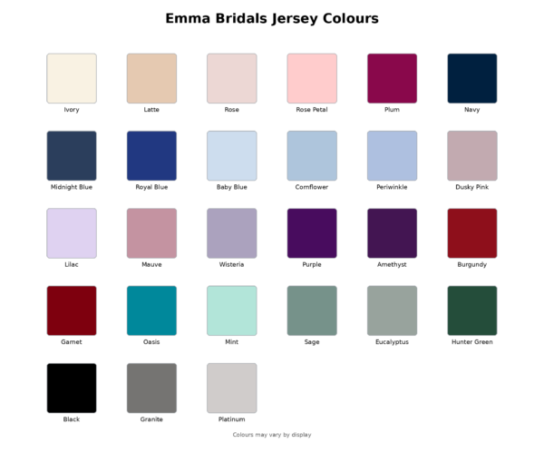 Emma Bridals Jersey Colour chart