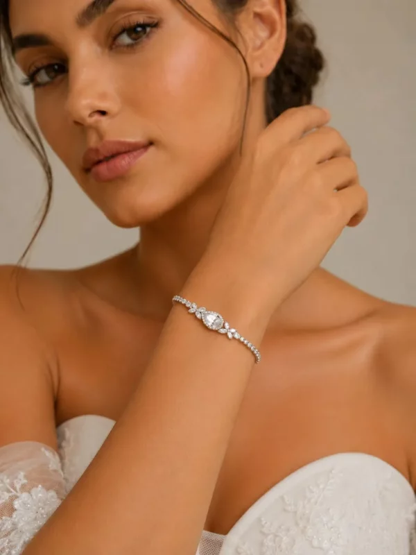 7226 Starlet Chic Bracelet - Athena with sparkly silver finish, clear-cut cubic zirconia crystals and adjustable extender chain. close up