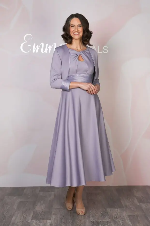 EBEJ120 Mother of The Bride Jacket Emma Bridals. Pleated Satin Cuff Cropped Jersey Jacket