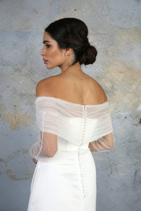 RDBE007 Pearl Scatter Tulle Sleeved Shrug