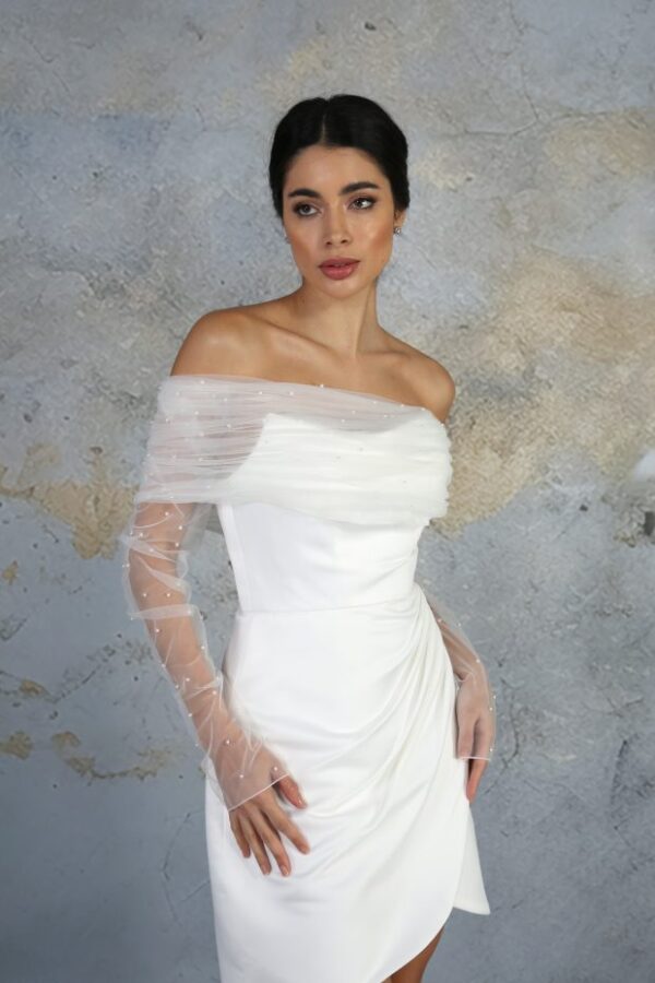 RDBE007 Pearl Scatter Tulle Sleeved Shrug