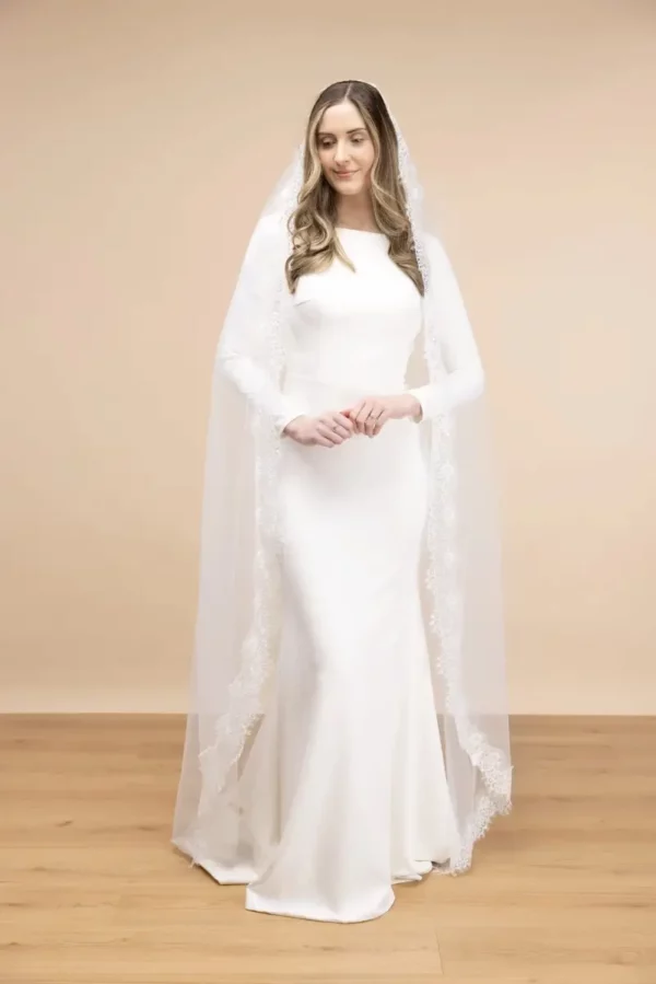 The Perfect Bridal Company PBV9088 Ivory Tulle Floral Lace Veil