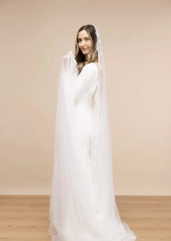 The Perfect Bridal Company PBV9088 Ivory Tulle Floral Lace Veil