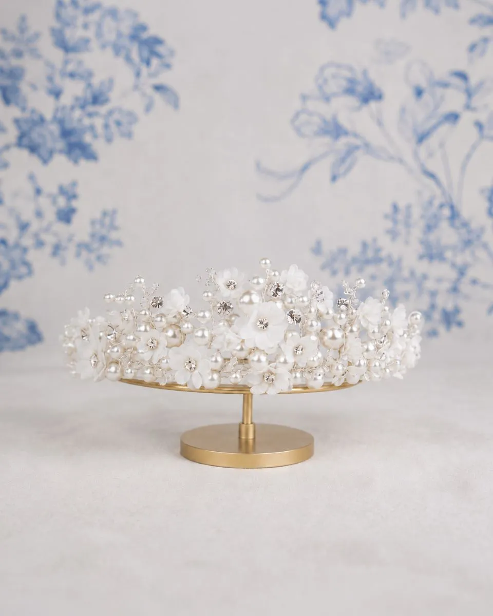 TR2727A Floral Princess Pearl Crown - Richard Designs