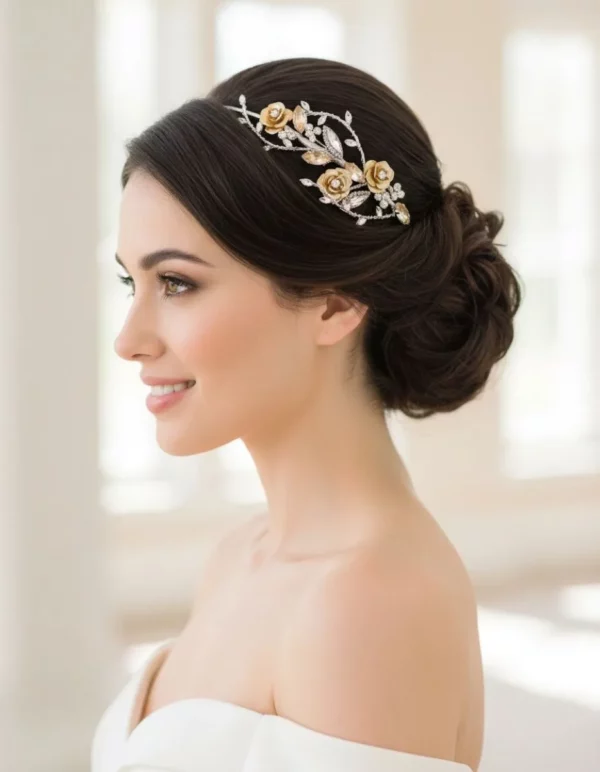 TR2201A Gold Rose Side Tiara &ndash; Richard Designs