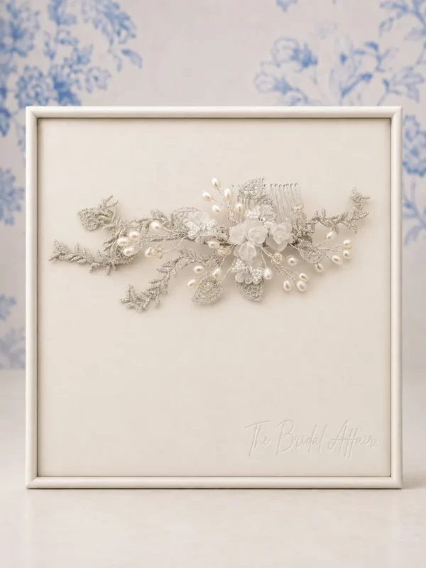 TR2322 Silver Lace & Pearl Hair Comb &ndash; Richard Designs