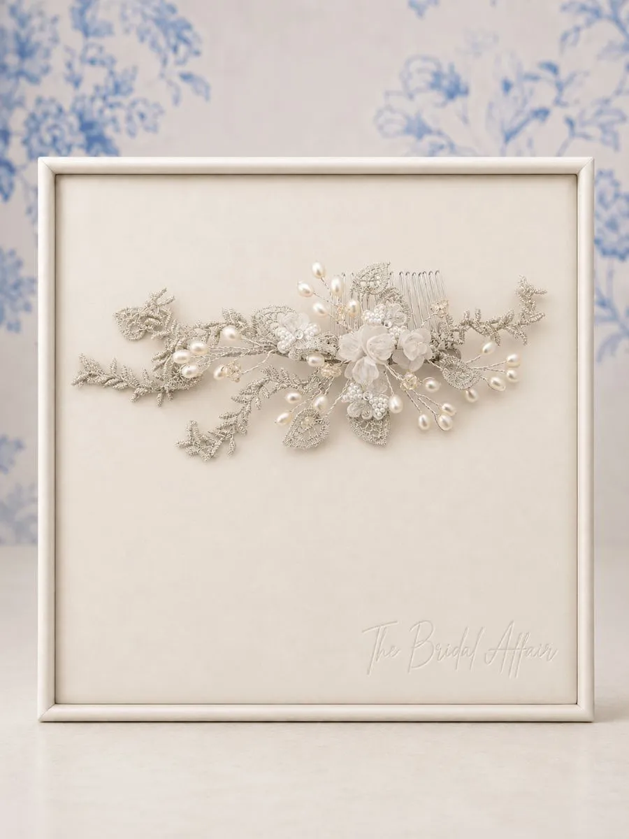 TR2322 Silver Lace & Pearl Hair Comb &ndash; Richard Designs