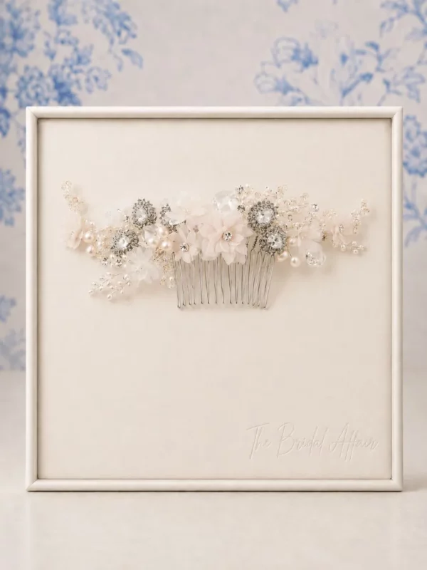 TR2378A Blush Flower diamante and pearl comb - Richard Designs