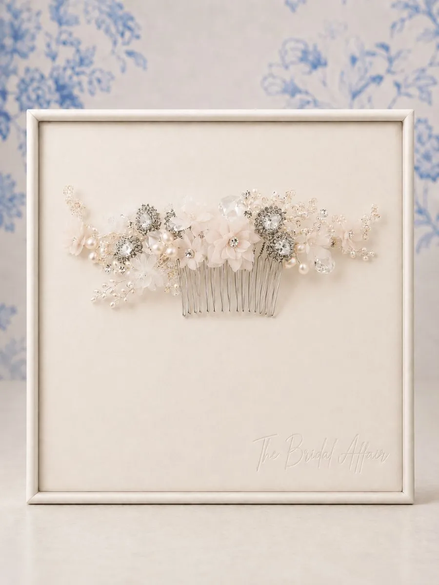 TR2378A Blush Flower diamante and pearl comb - Richard Designs
