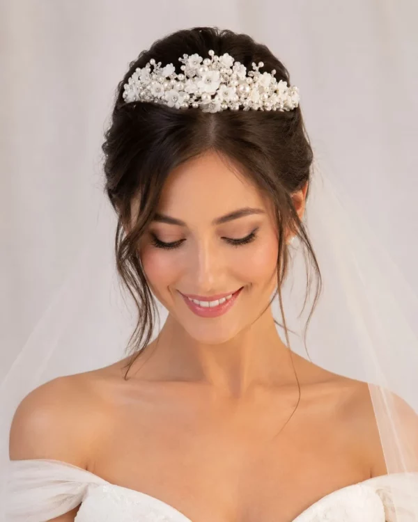 TR2727A Floral Princess Pearl Crown - Richard Designs