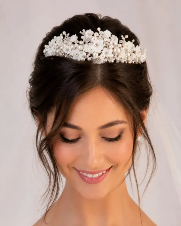 TR2727A Floral Princess Pearl Crown - Richard Designs