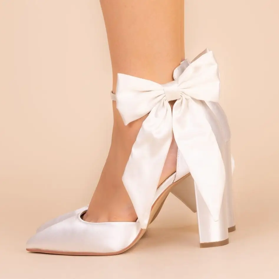 River Ivory Satin Bow Shoe Trim