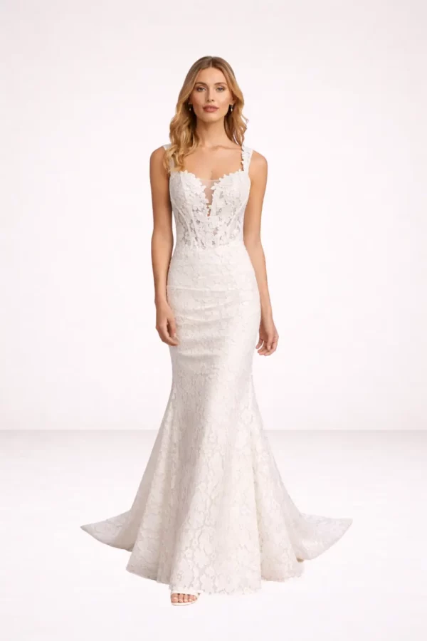 Kitty lace fit-and-flare wedding dress by Romantica of Devon virtual dressing room