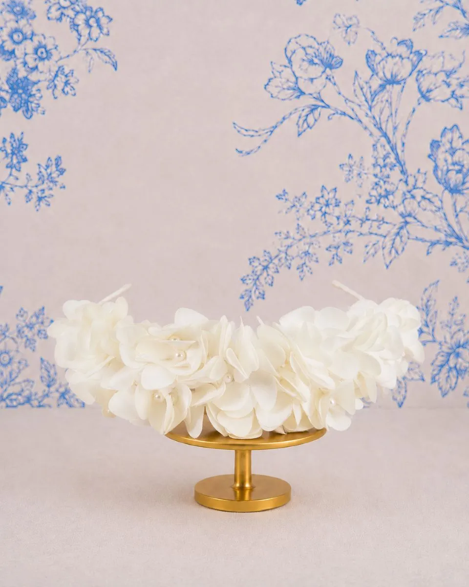 TR2756A Satin Flower and Pearl Headband - Richard Designs layered satin and chiffon floral headband with pearl centres.