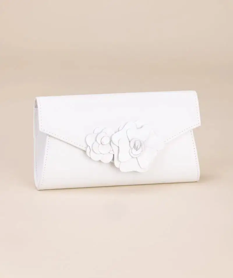 Verona Ivory Faux Leather Bag with Flower Trim