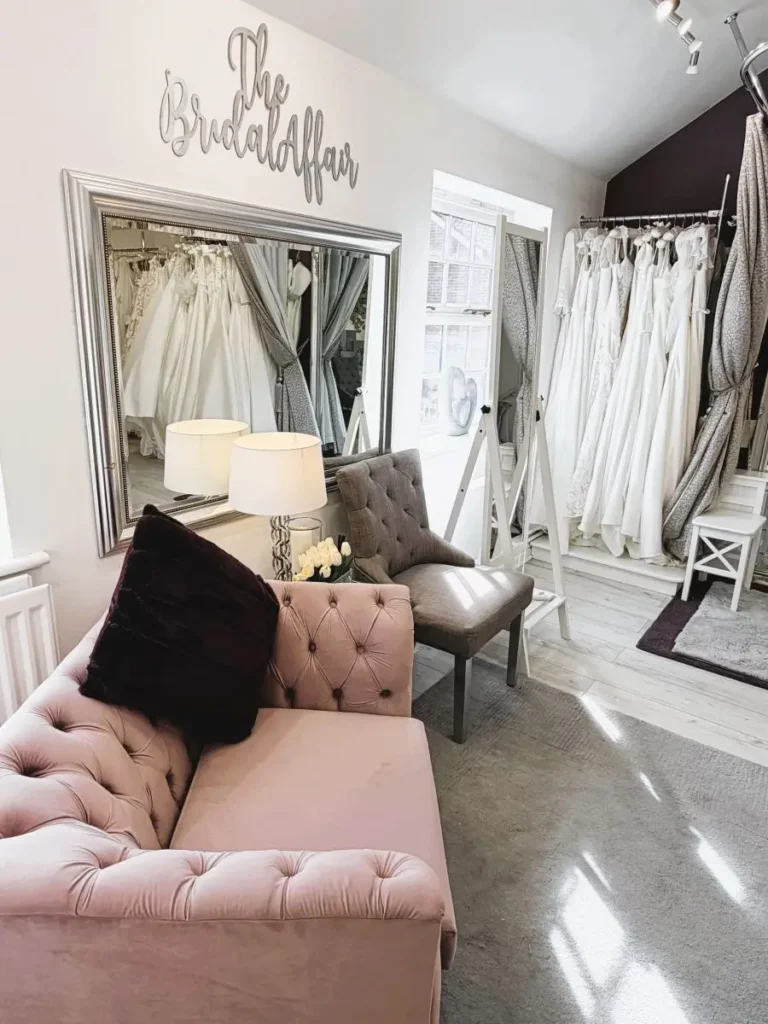 Elegant bridal fitting room interior at The Bridal Affair & Curvy Bridal