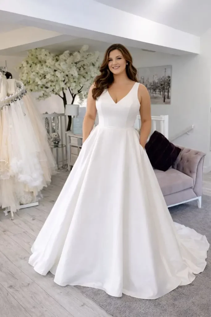 Bride standing confidently in her wedding dress at The Bridal Affair & Curvy Bridal