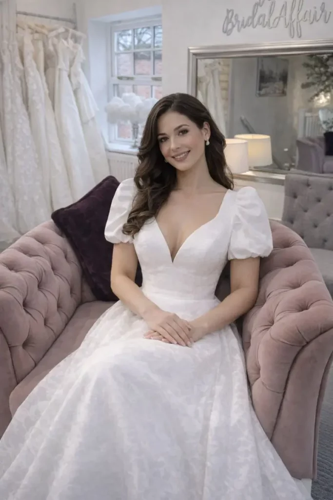 Bride seated in her wedding dress after choosing her gown at The Bridal Affair & Curvy Bridal