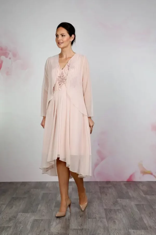 EBEJ084 Emma Bridals Fitted Chiffon Jacket rose front