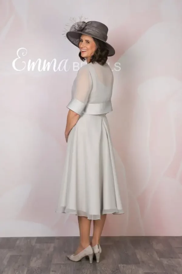 EBEJ122 Emma Bridals Cropped Chiffon Jacket platinum back