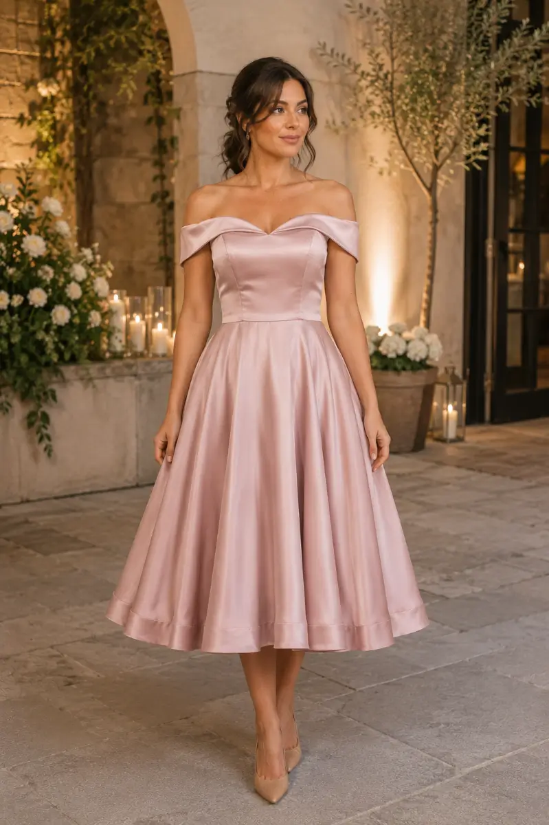 EB7834 &ndash; Tea Length Satin Dress
