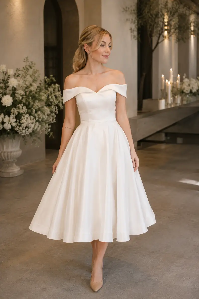 EB7834 &ndash; Tea Length Satin Dress
