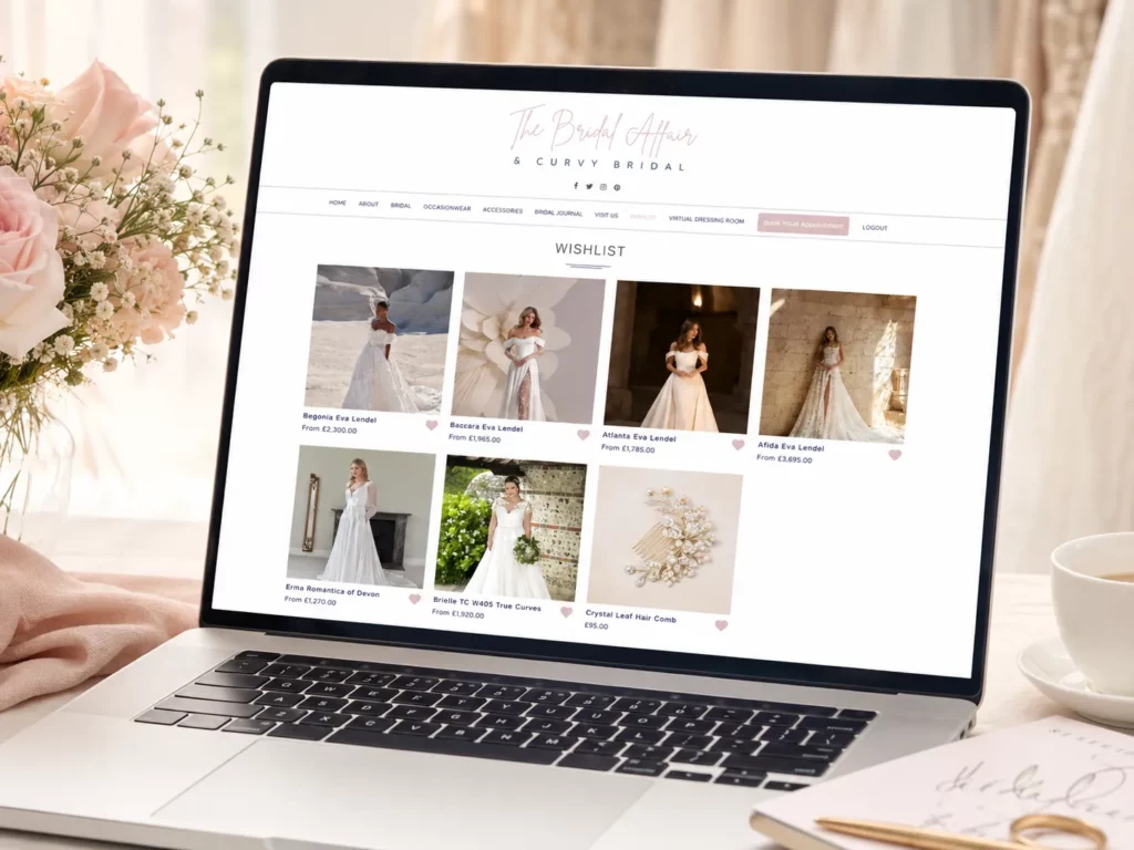 Wedding dress wishlist with saved bridal styles