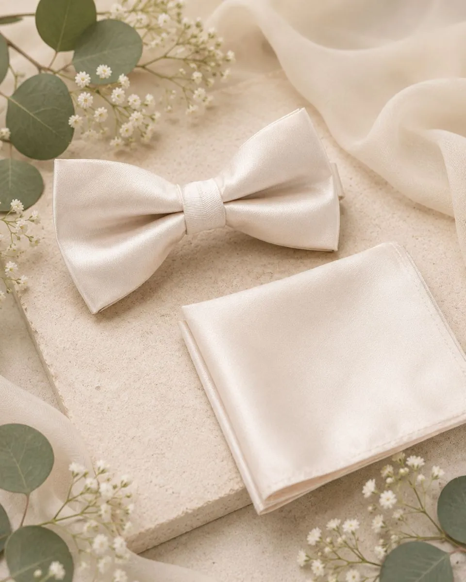Bow tie and pocket square from The Groomsmen Collection designed to coordinate with selected bridesmaid dress colours