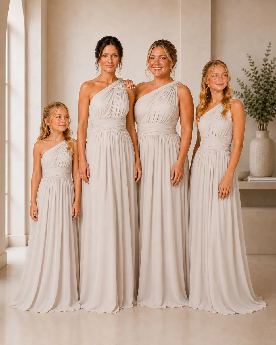 Standard jersey multiway bridesmaid dress from The Lara Collection styled for a coordinated bridal party