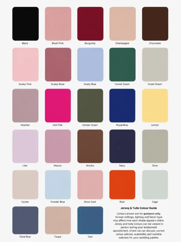 multiway lara collection Jersey colour chart