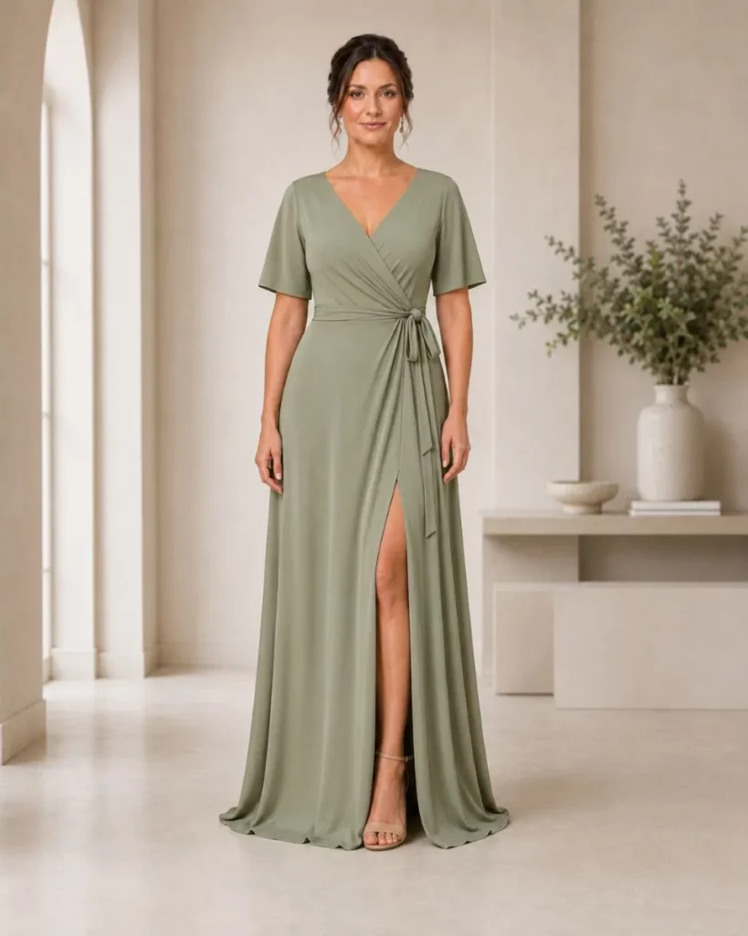 Ophelia Collection flutter-sleeve wrap bridesmaids dress