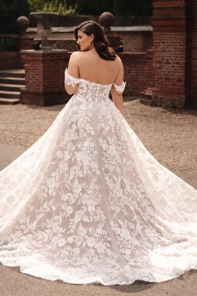 Detailed designer wedding dress with lace and embellishment