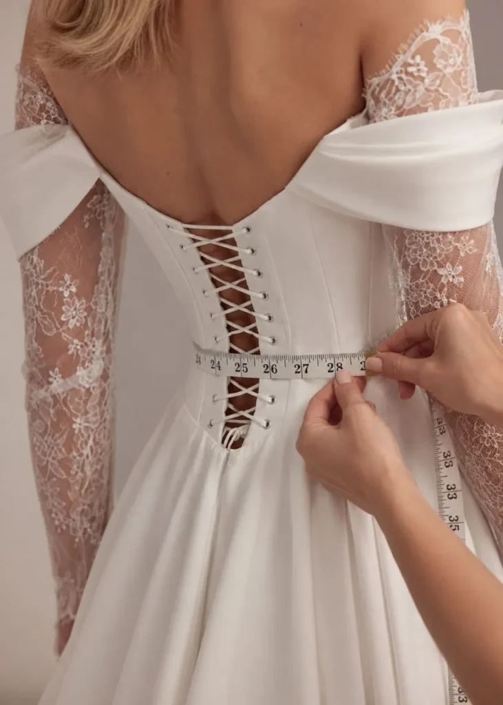 Bride being measured for a wedding dress near York